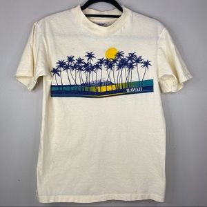Vintage Beefy Hanes Hawaiian Palm Tree Print T-Shirt